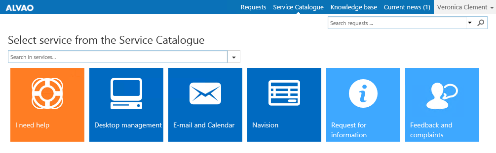 Katalog služeb na Service Desk portálu