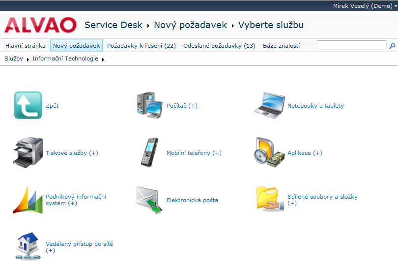 Katalog služeb na Service Desk portálu