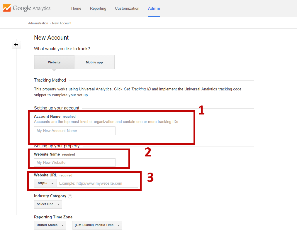 Creating a New Account for Google Analytics